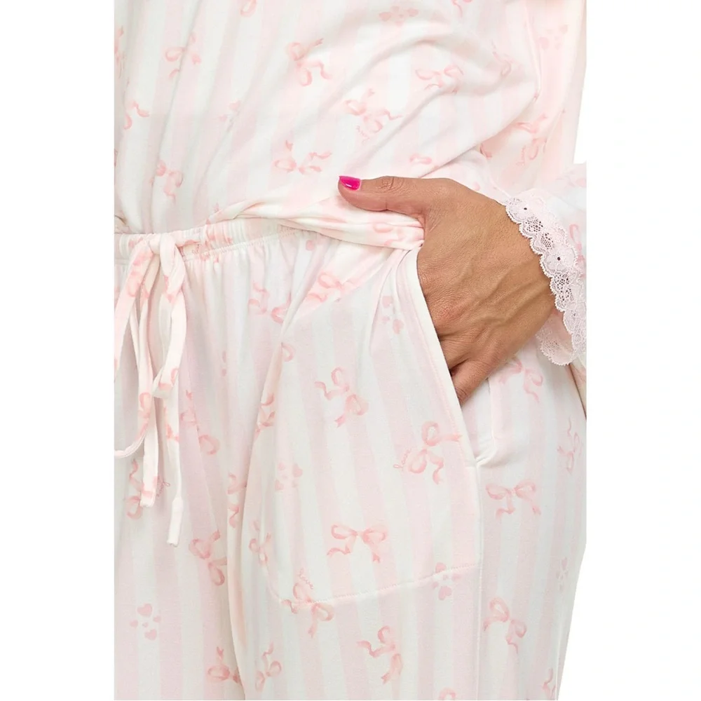 NWT Flora Nikrooz 2-Piece Pink Bows Pajama Set - Picture 6 of 15